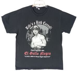 El Gallo Negro Graphic T Shirt Black Size Large Short Sleeve "Life is a Risk Car